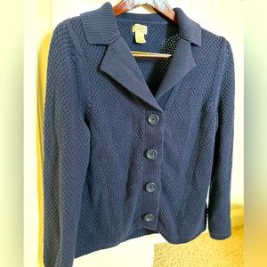 LL Bean navy blue women’s cardigan, size M.